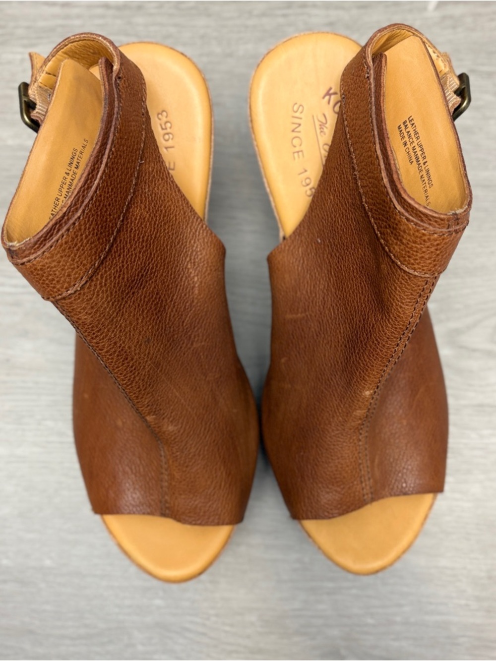 Kork-Ease Berit Brown Leather Peep-Toe Wedge Sandals with Slingback Strap 8 - Picture 8 of 12